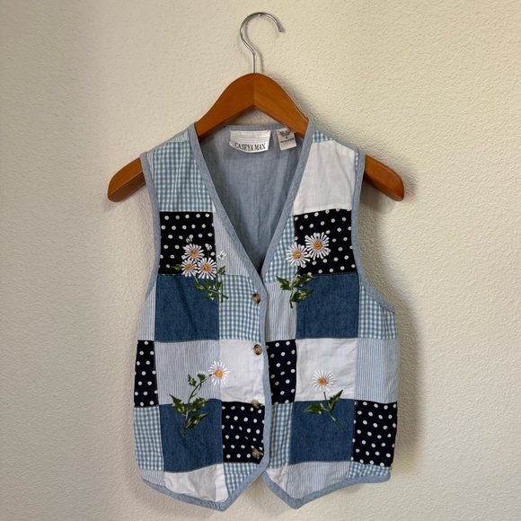Vintage Casey & Max Floral Patchwork Denim Vest Women’s Size Medium - Picture 3 of 5